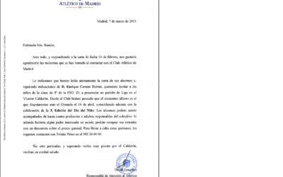 Carta al Atlético de Madrid de los alumnos de 4º de Primaria D